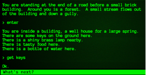 Jogo textual descreve ambiente e responde às ações do jogador.